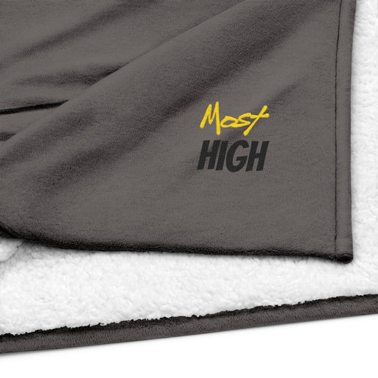 Embroidered Sherpa Blanket — "Most High" Cozy Throw