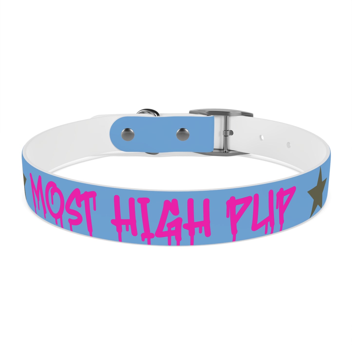 'Most High Pup' Blue Graphic Dog Collar — Stylish Urban Pet Accessory