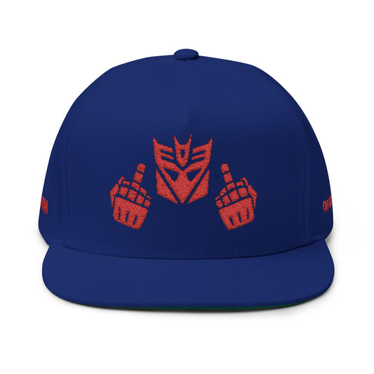 Embroidered Decepticon Flat Bill Cap — Retro Robot Logo Snapback