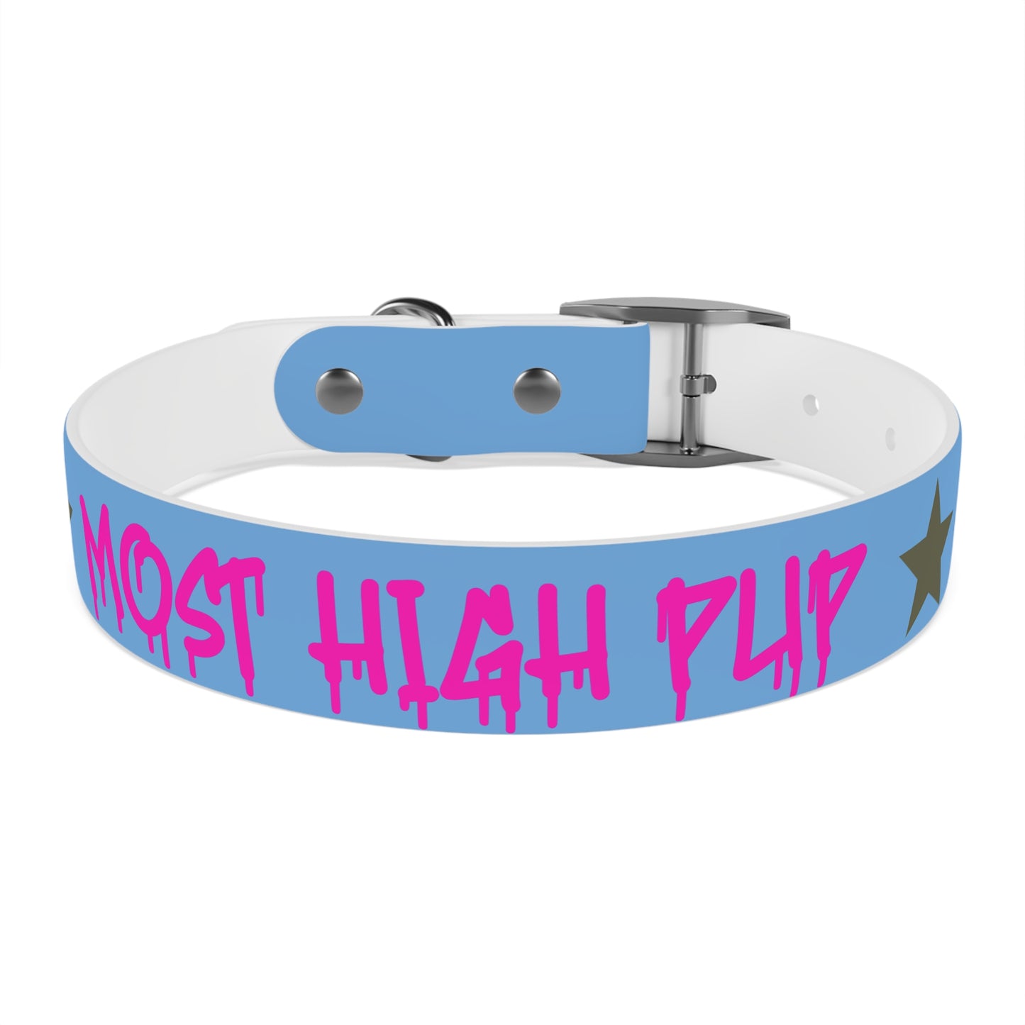 'Most High Pup' Blue Graphic Dog Collar — Stylish Urban Pet Accessory