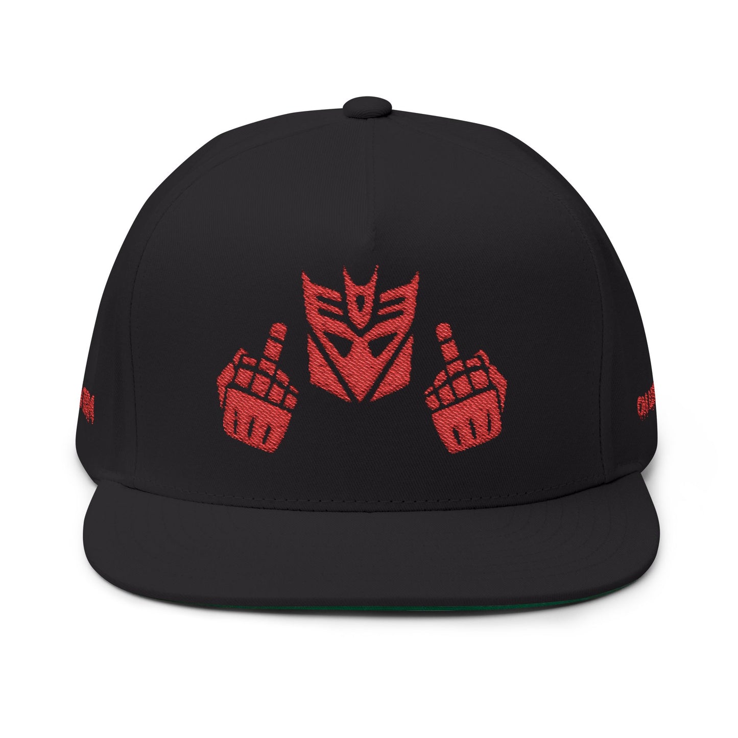 Embroidered Decepticon Flat Bill Cap — Retro Robot Logo Snapback