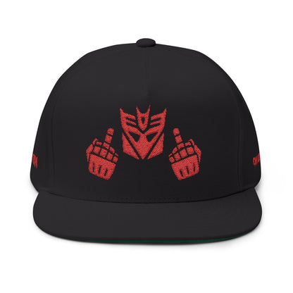Embroidered Decepticon Flat Bill Cap — Retro Robot Logo Snapback