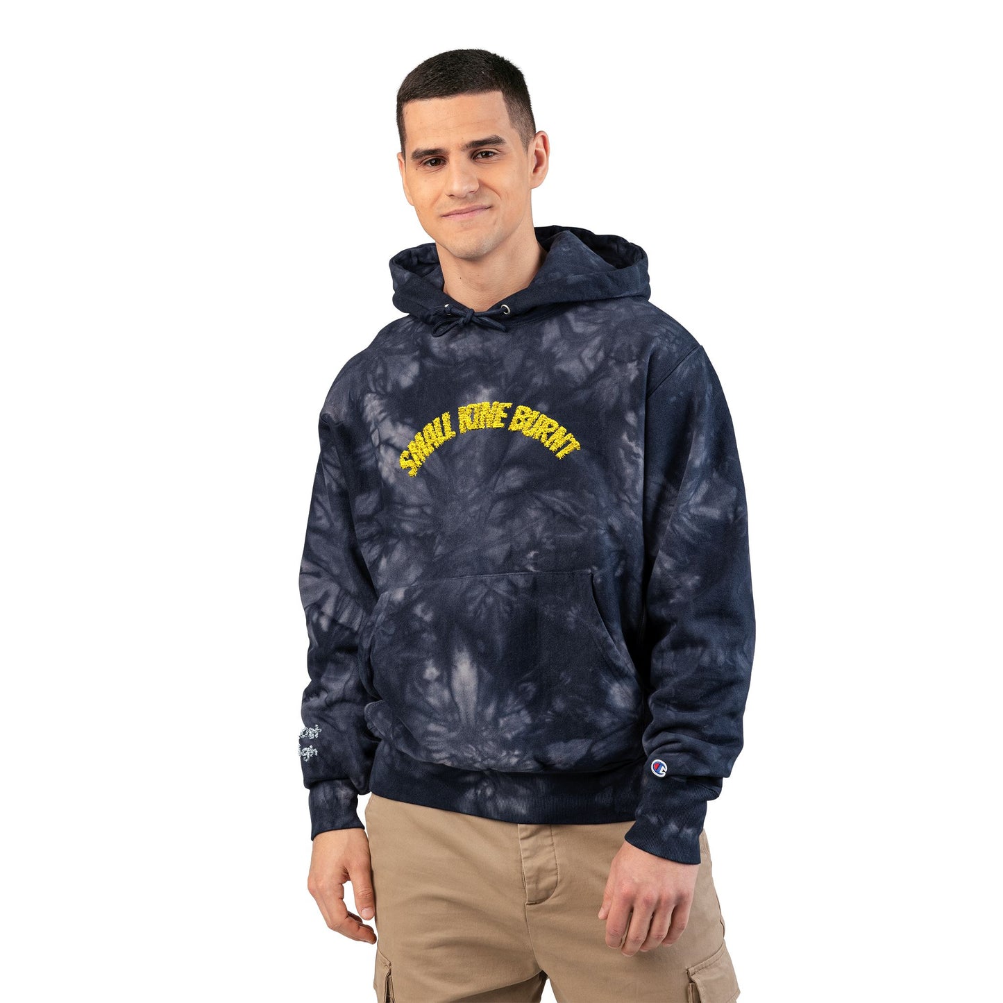 Tie-Dye Embroidered Hoodie - 'Small Kine Burnt' Champion Style