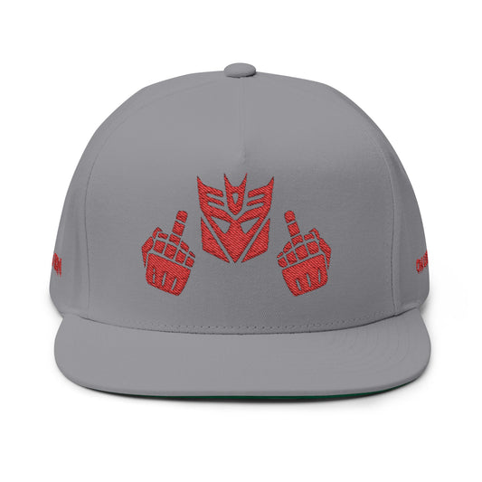 Embroidered Decepticon Flat Bill Cap — Retro Robot Logo Snapback