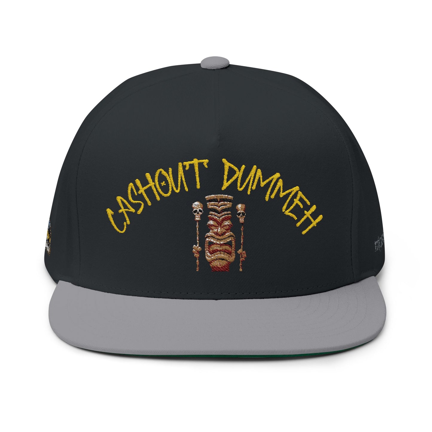Flat Bill Cap — 'Cashout Dummeh' Embroidered Tiki Snapback
