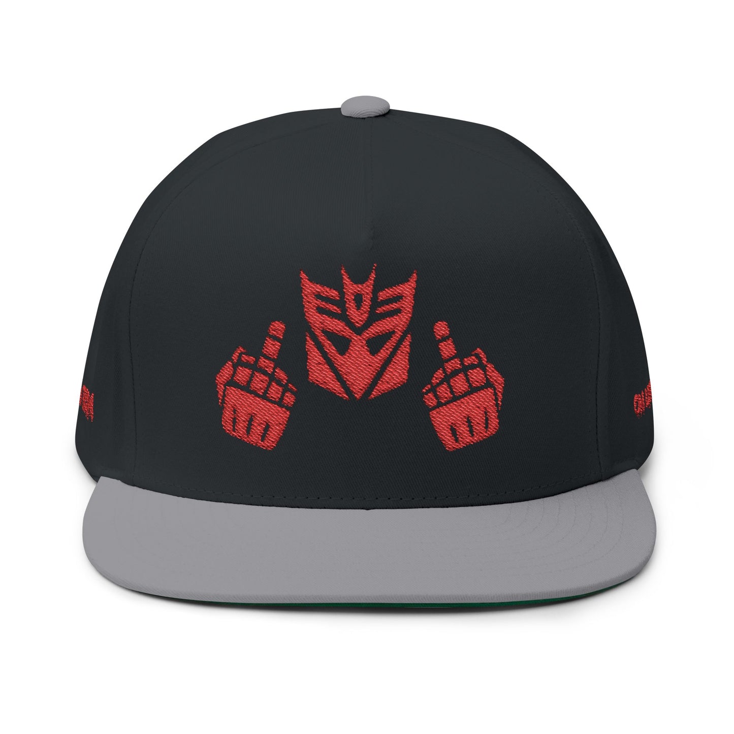 Embroidered Decepticon Flat Bill Cap — Retro Robot Logo Snapback