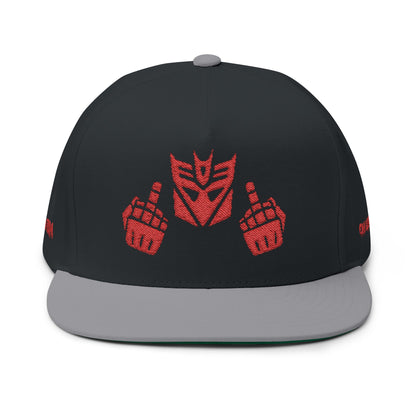 Embroidered Decepticon Flat Bill Cap — Retro Robot Logo Snapback