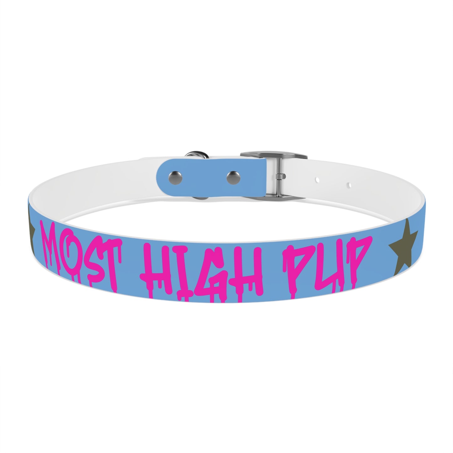 'Most High Pup' Blue Graphic Dog Collar — Stylish Urban Pet Accessory