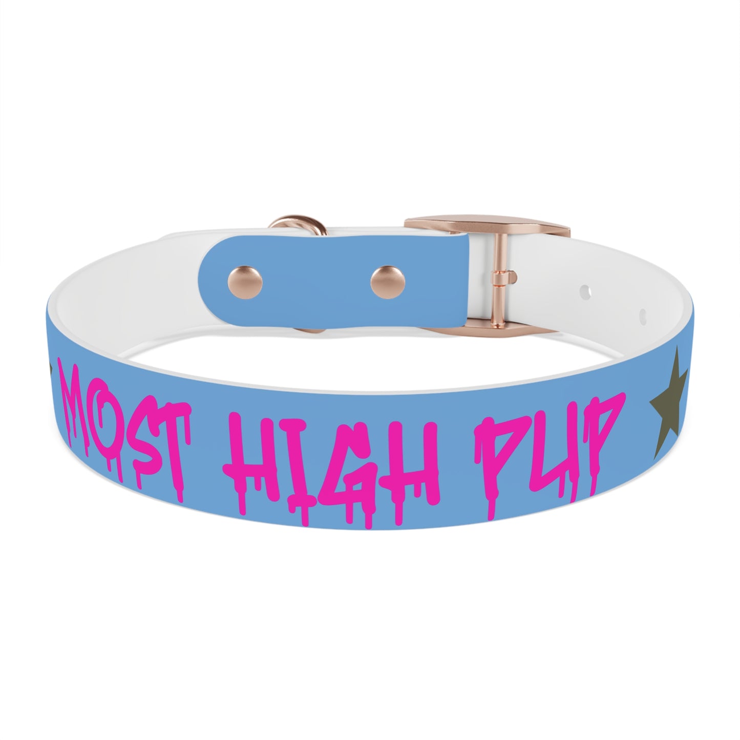 'Most High Pup' Blue Graphic Dog Collar — Stylish Urban Pet Accessory
