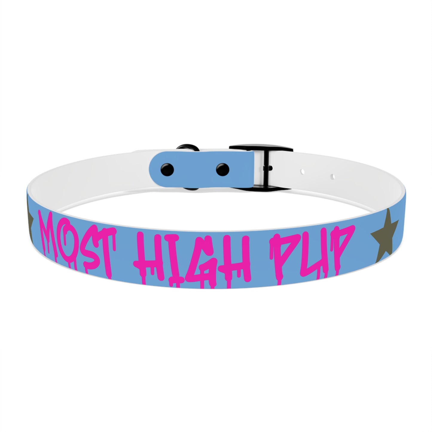 'Most High Pup' Blue Graphic Dog Collar — Stylish Urban Pet Accessory